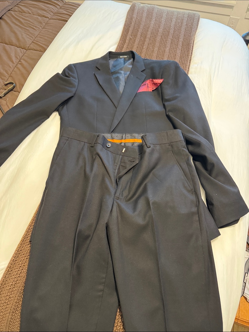 Egara Black Suit with Red Pocket Square